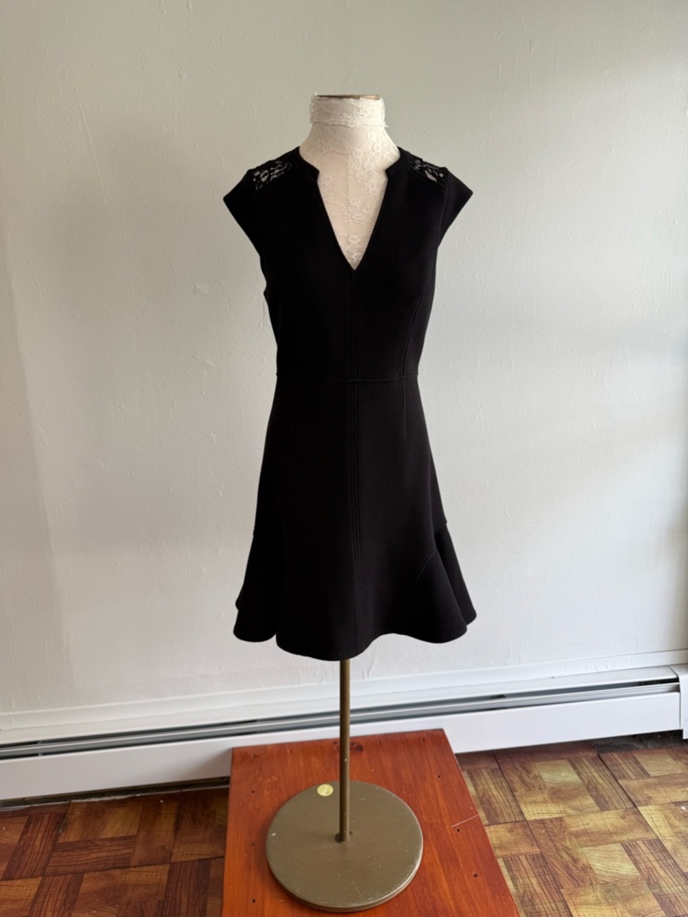 Rebecca Taylor Black Cap-Sleeve V-Neck Fit & Flare Mini Dress
